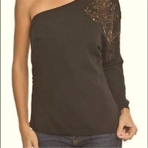 Ralph Lauren Beaded Dragon One Shoulder Blouse Top Size 16